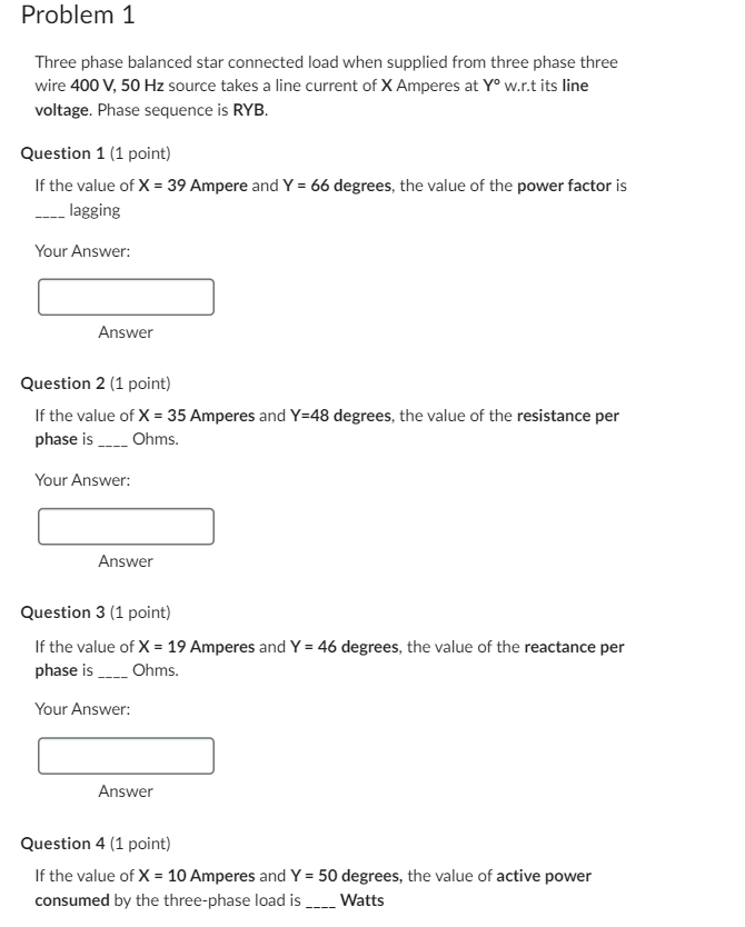 Solved Three Phase Balanced Star Connected Load When Chegg Com