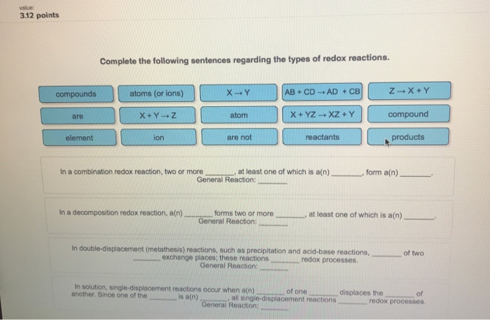 Solved Value 3 12 Points Complete The Following Sentences Chegg