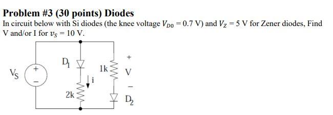 Solved Problem #3 (30 points) Diodes In circuit below with | Chegg.com
