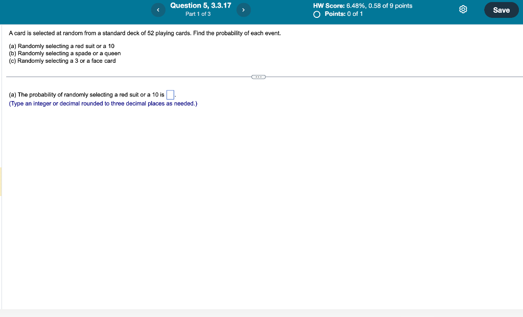 Solved A card is selected at random from a standard deck of