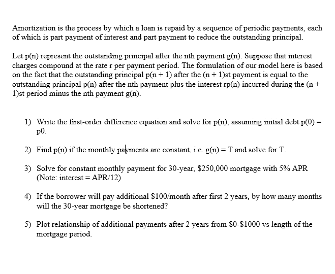 Amortization is the process by which a loan is repaid | Chegg.com