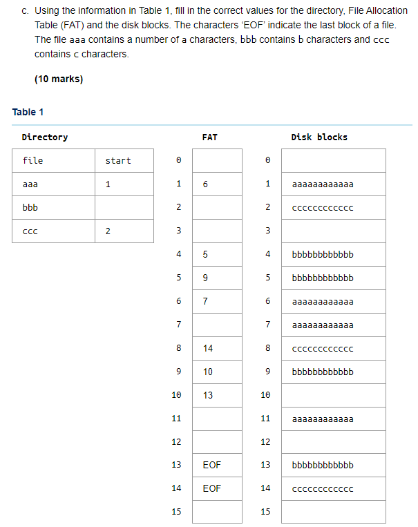 Solved c. Using the information in Table 1, fill in the | Chegg.com
