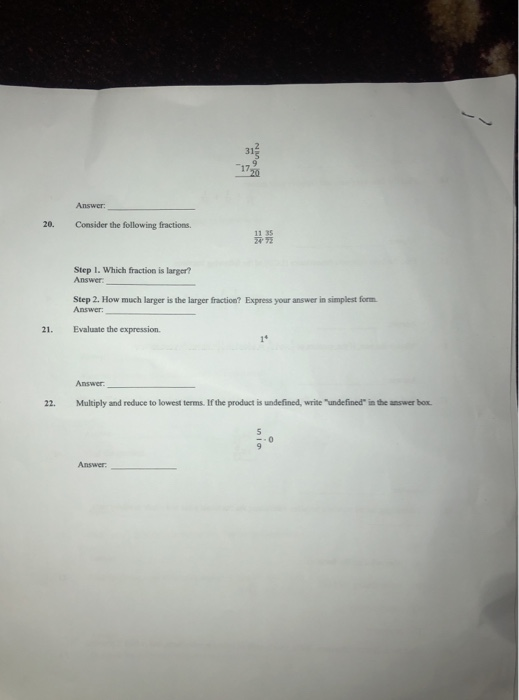 Solved 31 17 Answer 20. Consider the following fractions | Chegg.com