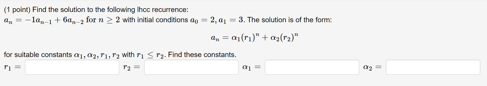 Solved (1 point) Find the solution to the following Ihcc | Chegg.com