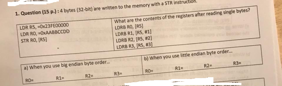 Solved Question ( 15 p.) : 4 bytes (32-bit) are written | Chegg.com