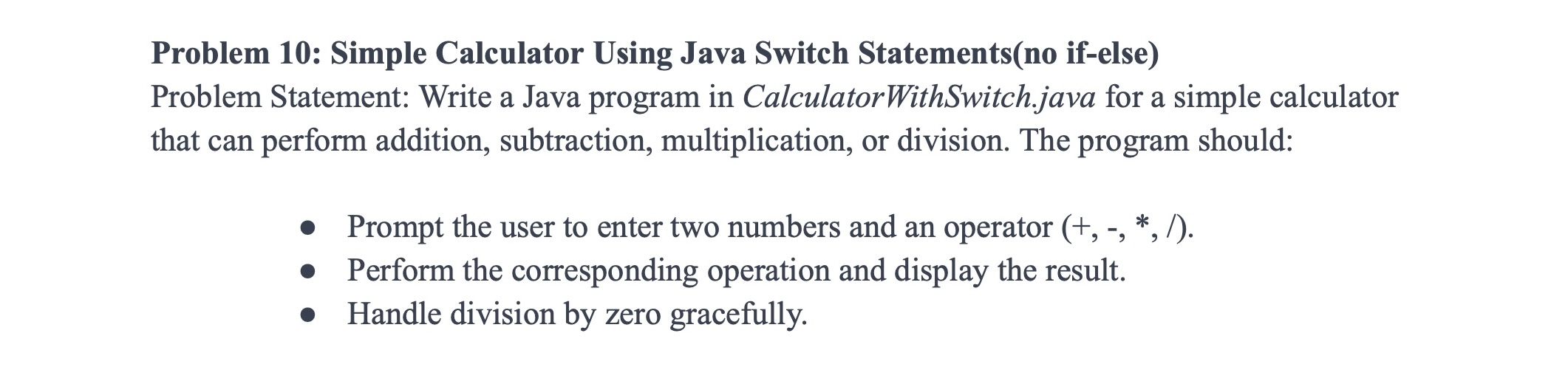 Solved Problem 10: Simple Calculator Using Java Switch | Chegg.com