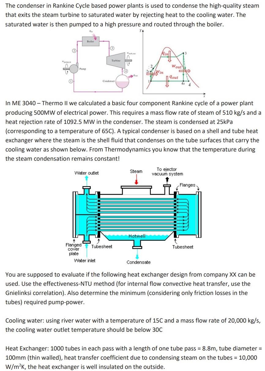 Solved The condenser in Rankine Cycle based power plants is