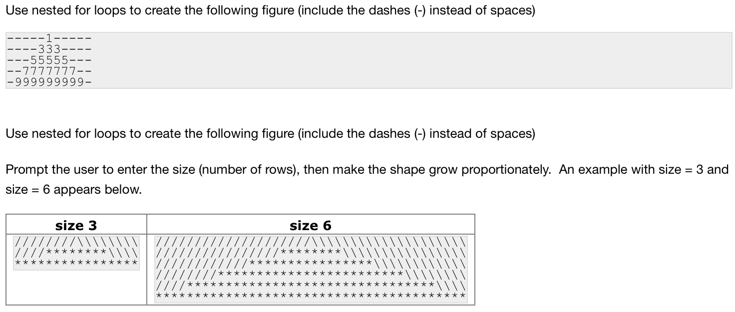 Solved Use nested for loops to create the following figure | Chegg.com