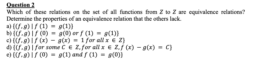 Solved Ouestion 2 Which of these relations on the set of all | Chegg.com