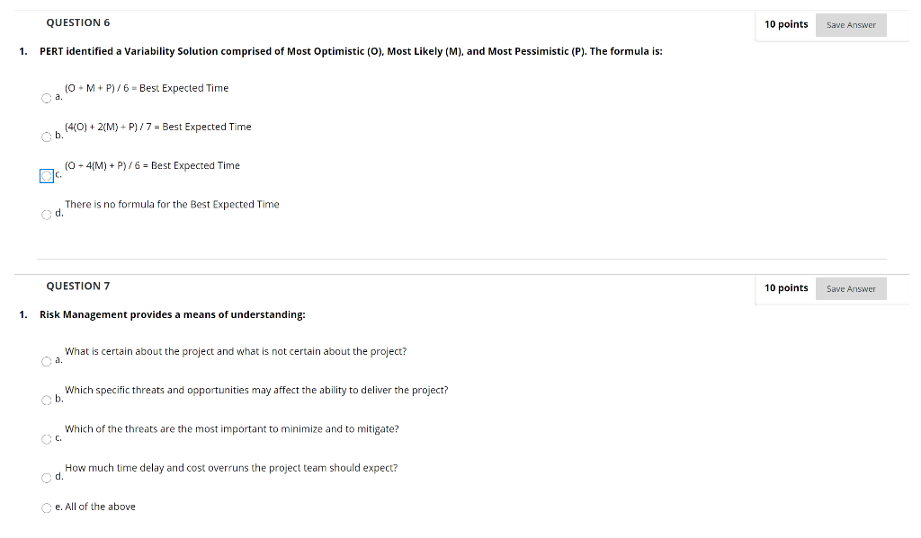 Solved QUESTION 6 10 points Save Answer 1. PERT identified a | Chegg.com
