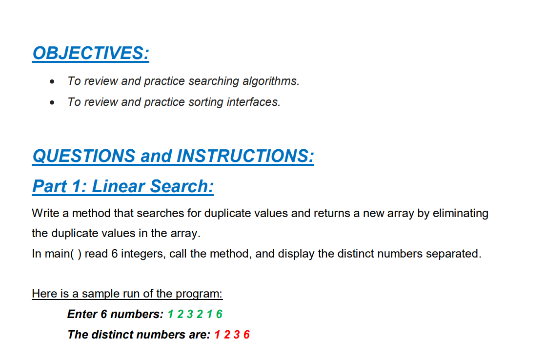 Solved OBJECTIVES: - To review and practice searching | Chegg.com