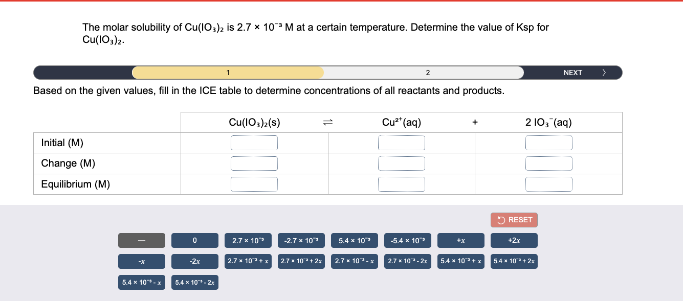 Solved The molar solubility of Cu(103)2 is 2.7 * 103 M at a