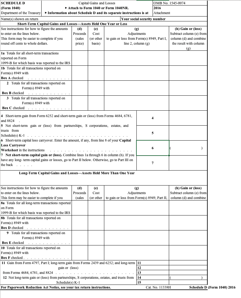 Solved SCHEDULE D (Form 1040) Department of the | Chegg.com