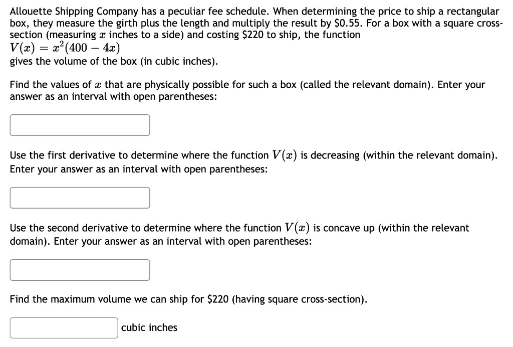 Allouette Shipping Company has a peculiar fee schedule. When determining the price to ship a rectangular box, they measure th