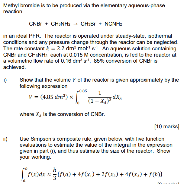 Solved Methyl bromide is to be produced via the elementary | Chegg.com