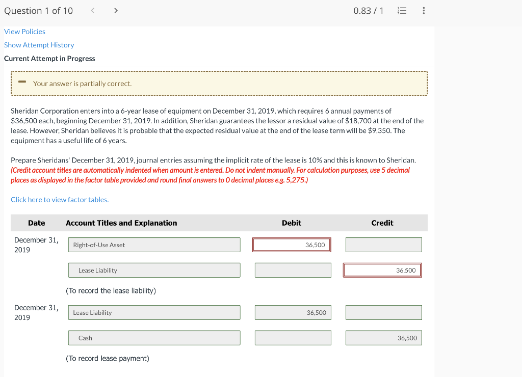 Solved Question 1 of 10 View Policies Show Attempt History | Chegg.com