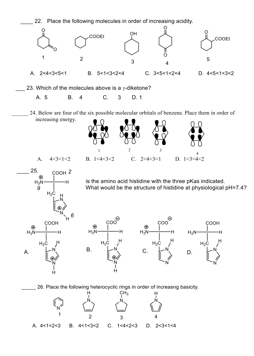 Solved 22. Place the following molecules in order of | Chegg.com