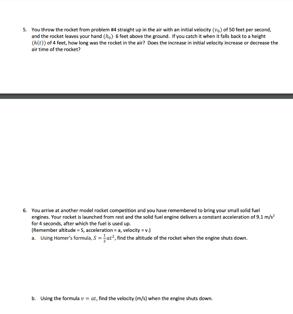 5. You throw the rocket from problem #4 straight up | Chegg.com