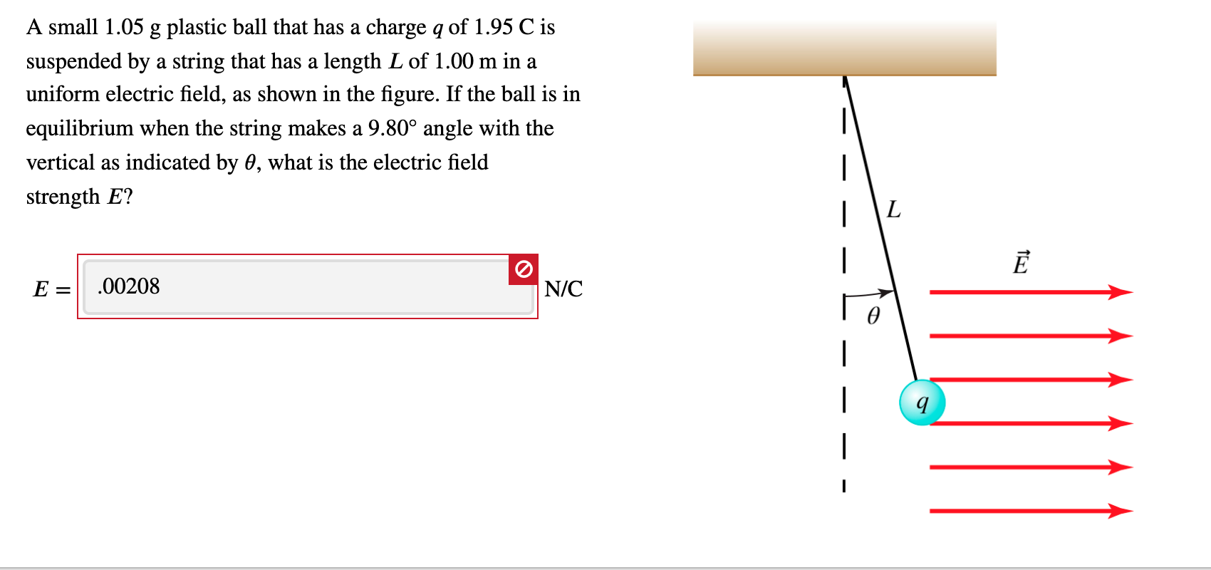 Solved A small 1.05 g plastic ball that has a charge q of