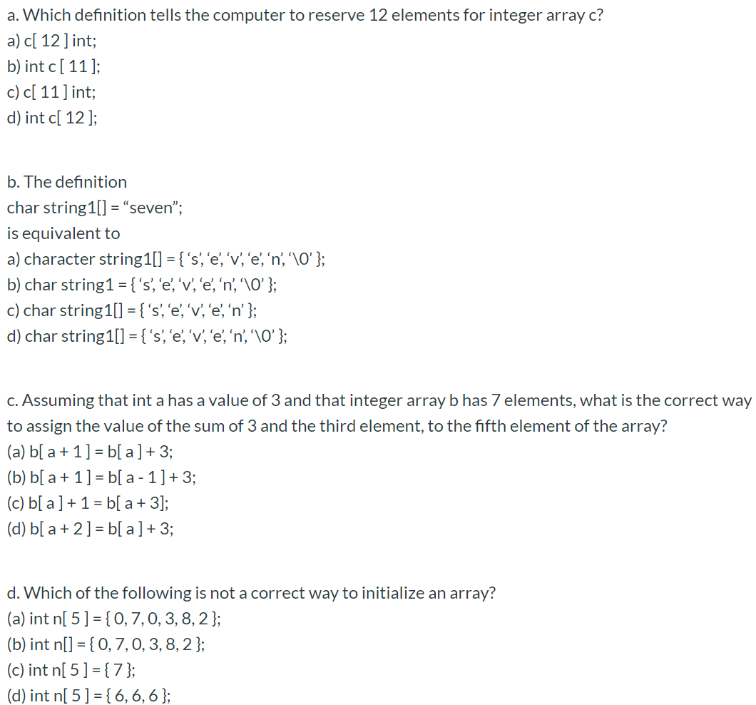 (Solved) : Definition Tells Computer Reserve 12 Elements Integer Array ...