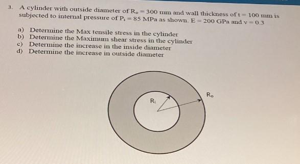 Solved 3. A cylinder with outside diameter of R0=300 mm and | Chegg.com
