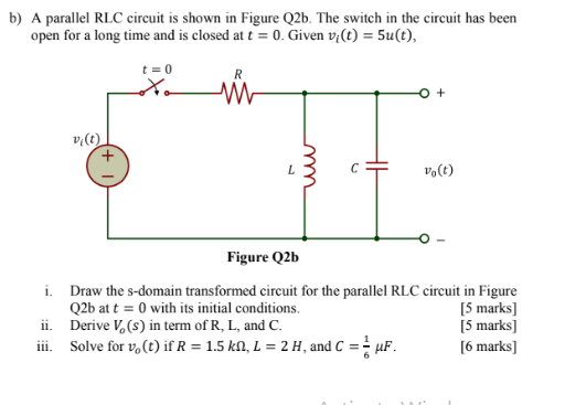 Solved t = 0 + vi } R m L For the above circuit, V = 2V, R =