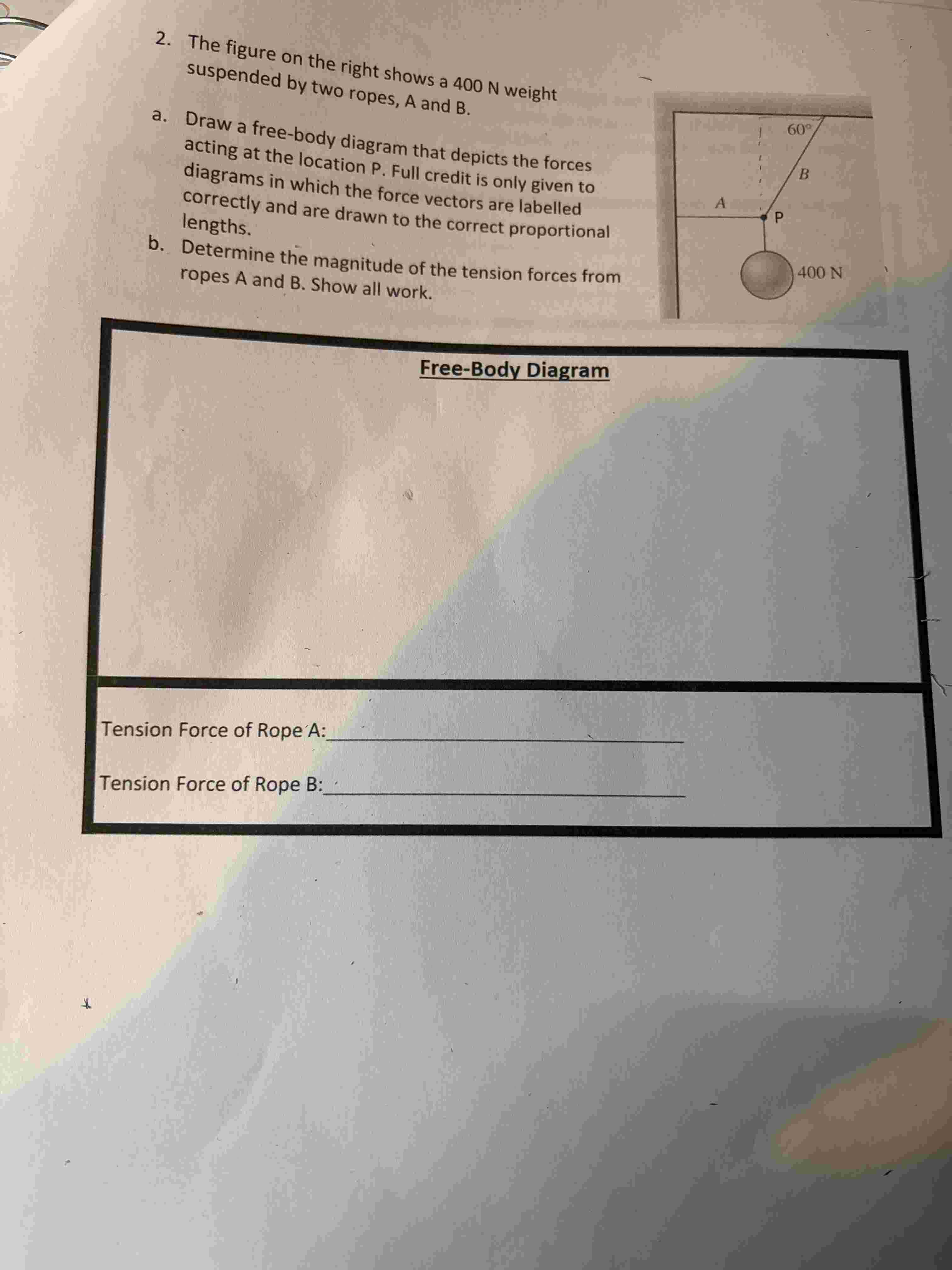 Solved 2. ﻿The figure on the right shows a 400 ﻿N weight | Chegg.com