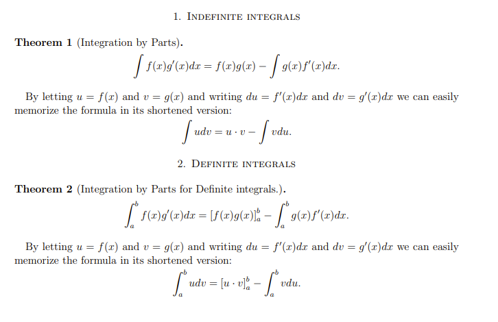 Solved 1. INDEFINITE INTEGRALS Theorem 1 (Integration by | Chegg.com