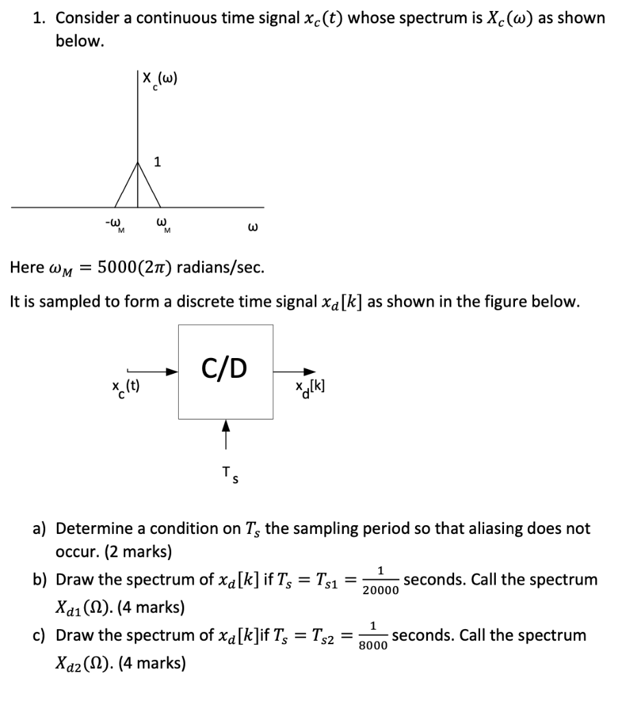Solved 1. Consider a continuous time signal xc(t) whose | Chegg.com