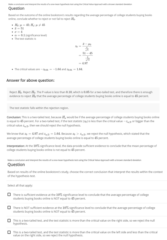 Solved Make a conclusion and interpret the results of a