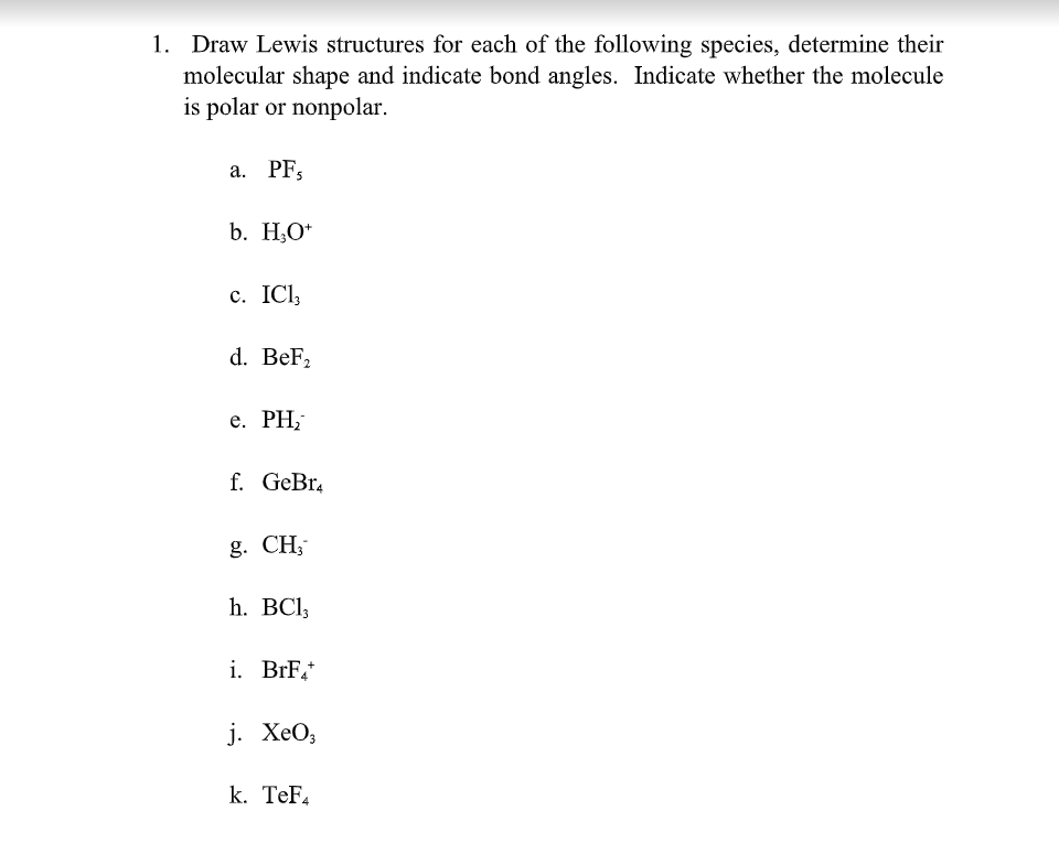 Solved 1. Draw Lewis structures for each of the following | Chegg.com