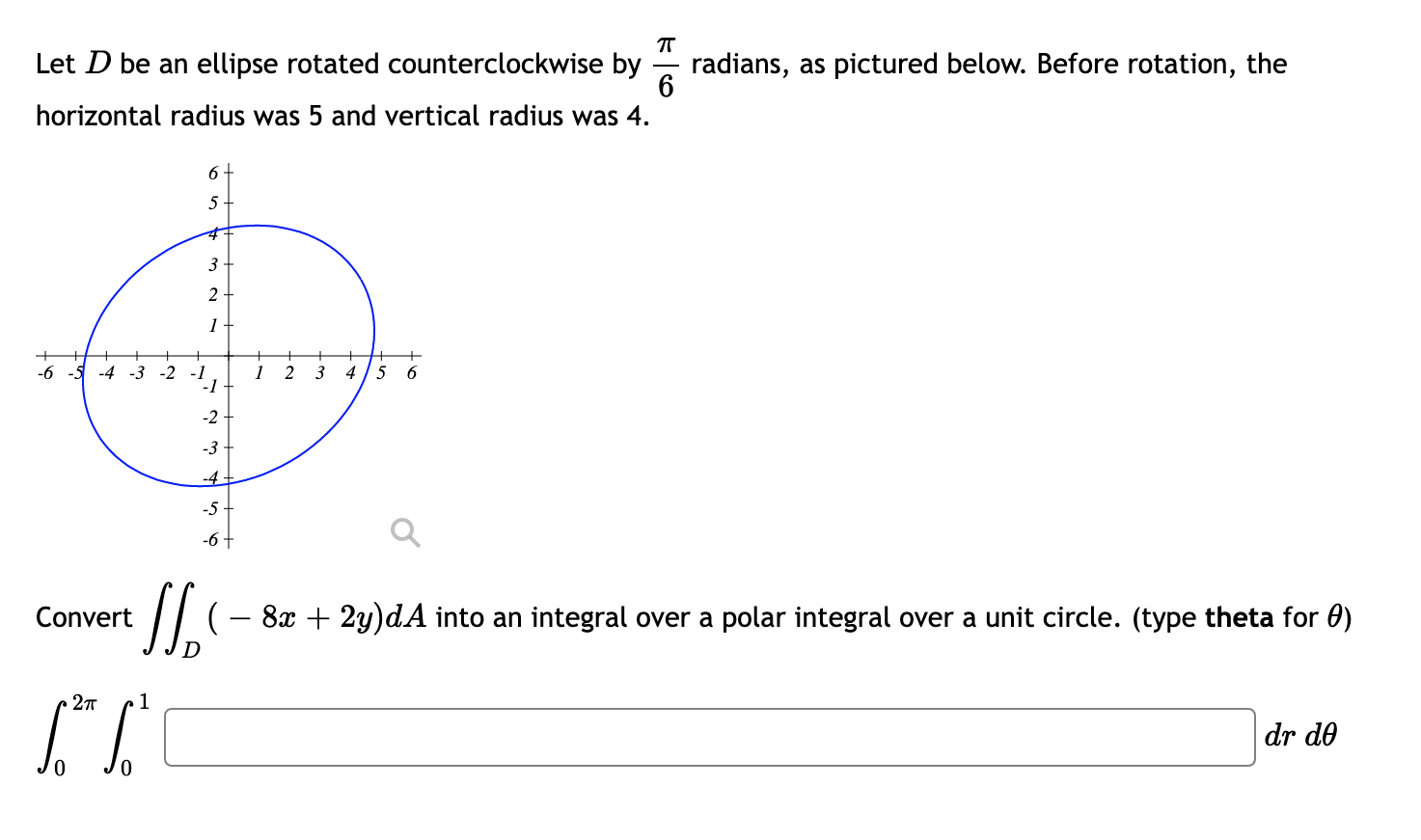 Solved Let D be an ellipse rotated counterclockwise by 6π | Chegg.com