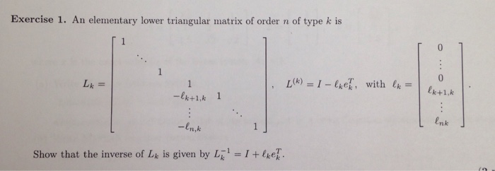 Solved Exercise 1. An elementary lower triangular matrix of | Chegg.com