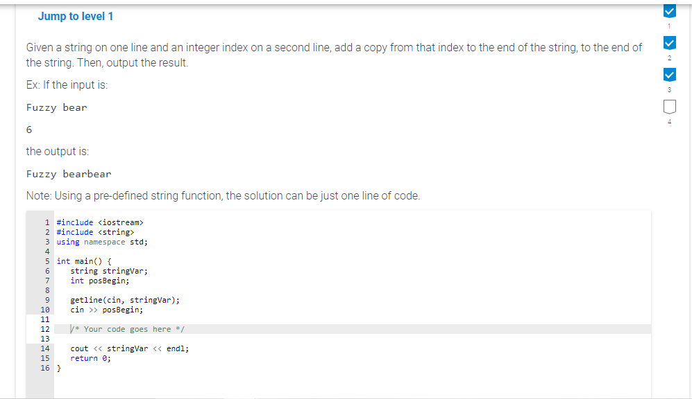 Solved Jump to level 1 Given a string on one line and an | Chegg.com