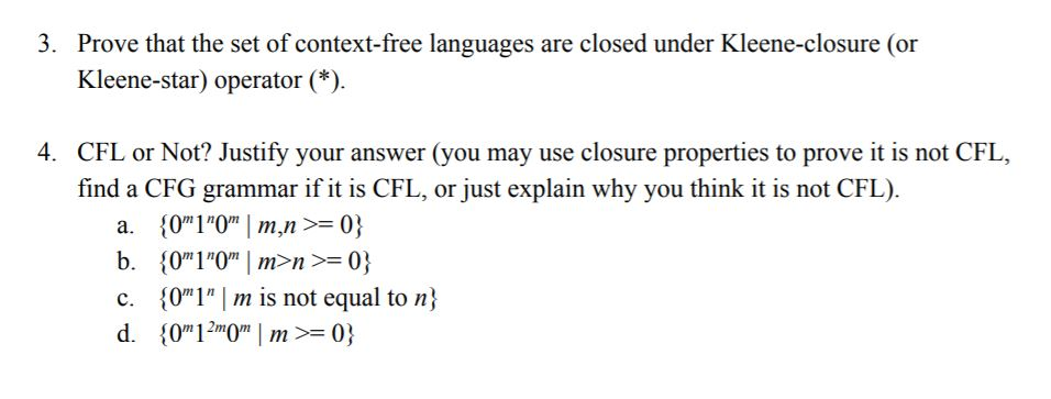 Solved 3. Prove That The Set Of Context-free Languages Are | Chegg.com