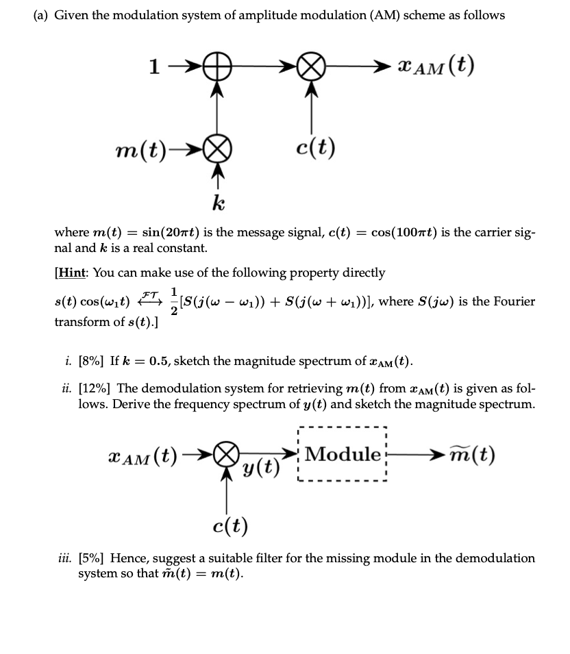 Solved (a) Given The Modulation System Of Amplitude | Chegg.com