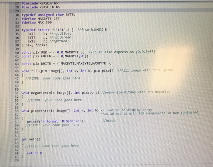 7.4 Lab Exercise 7a: Pixel struct and array Write and | Chegg.com