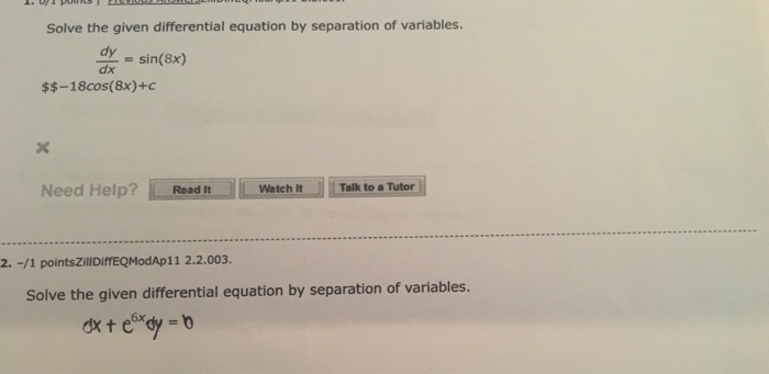 differential equations by separation of variables homework