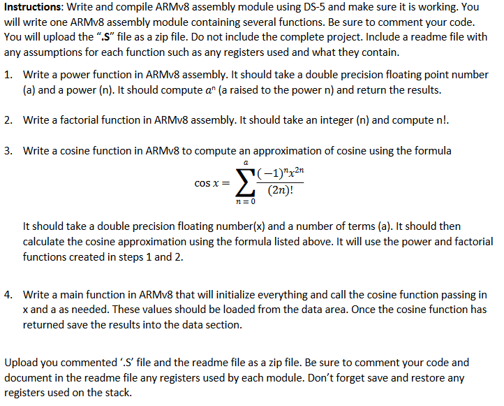 Solved Instructions: Write And Compile ARMv8 Assembly Module | Chegg.com