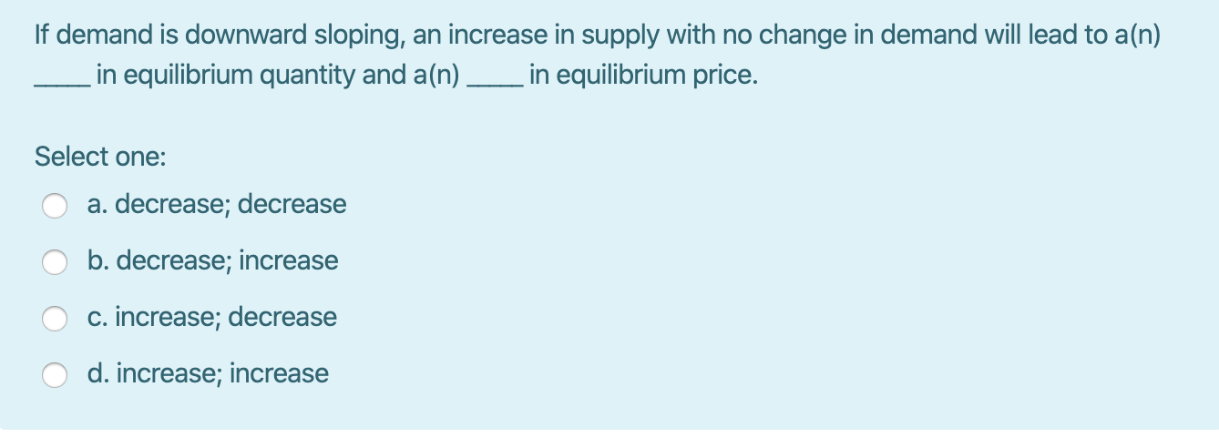 Solved If demand is downward sloping, an increase in supply | Chegg.com