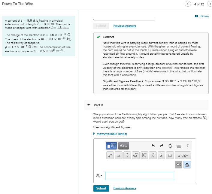 Solved Down To The Wire 4 of 12 Review A current of I=8.0 A | Chegg.com