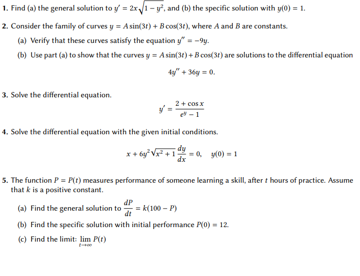 1 Find A The General Solution To Y 2x 1 Y Chegg Com