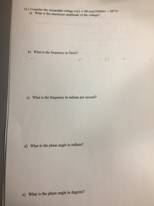 Solved Consider the sinusoidal voltage v(t) = 80 cos(1000 pi | Chegg.com
