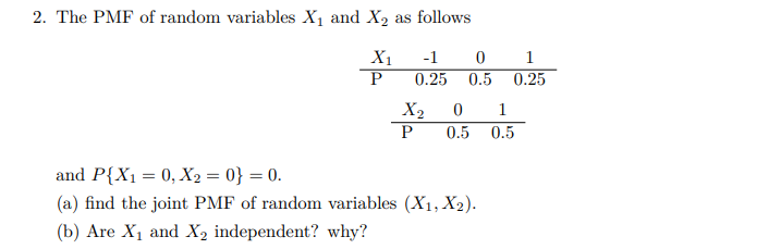 Solved 2. The PMF of random variables X1 and X2 as follows | Chegg.com