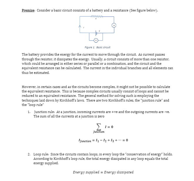 Solved Premise: Consider a basic circuit consists of a | Chegg.com