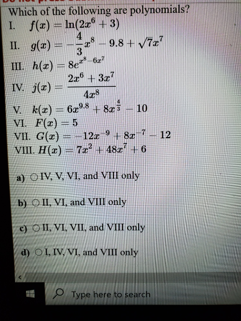 Solved Which Of The Following Are Polynomials I F X Chegg Com