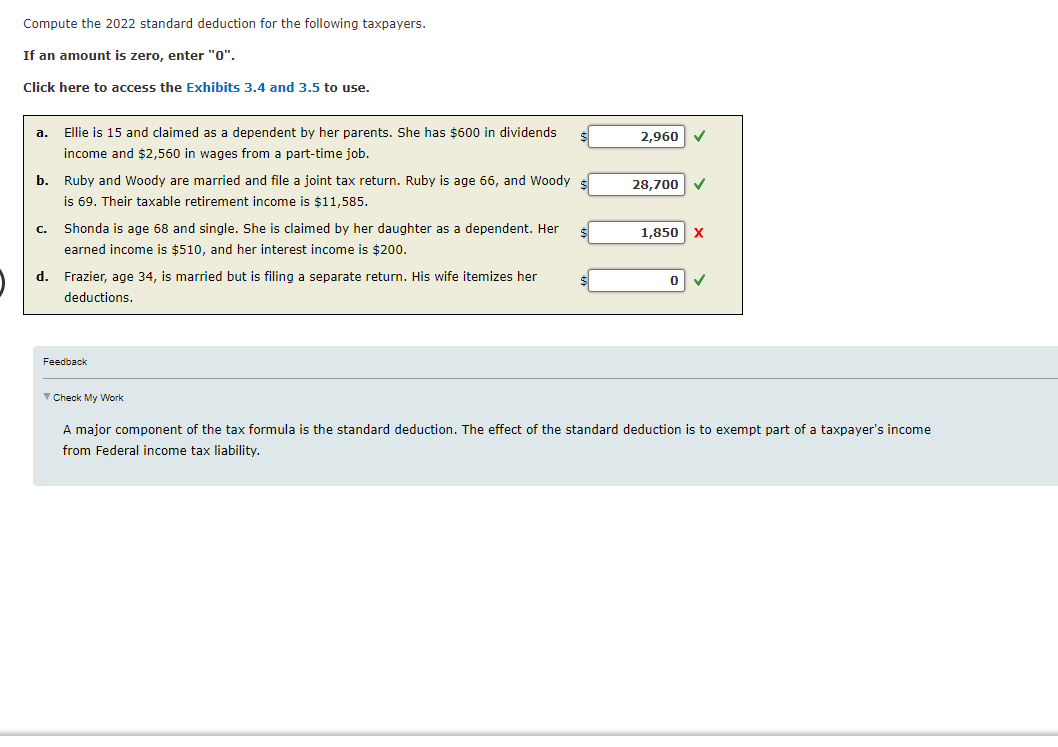 Solved Compute the 2022 standard deduction for the following