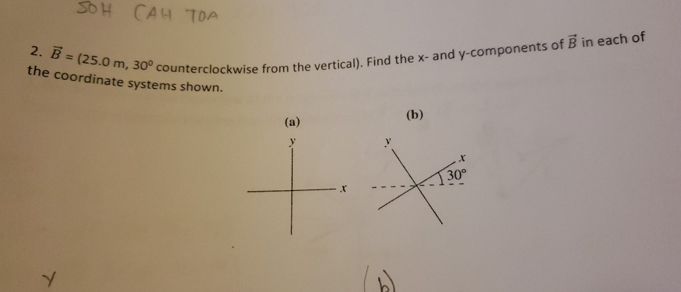Solved SOH CAHTOA 2. B = (25.0 m, 30° counter the coordinate | Chegg.com