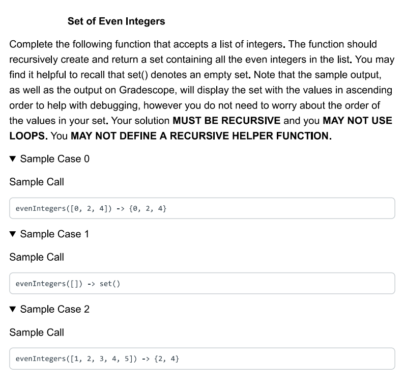 Solved Set of Even Integers Complete the following function | Chegg.com