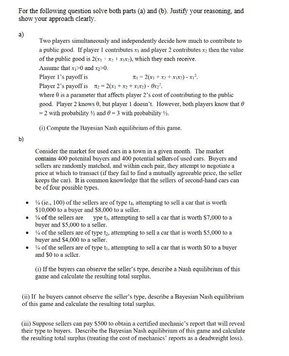 Solved B) For The Following Question Solve Both Parts (a) | Chegg.com